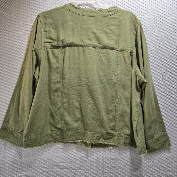 Ellen Tracy Sage Green Linen Blend Button Down Shirt Frayed Edges Lagenook - Picture 2 of 8